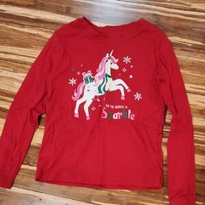 Holiday Time Red Unicorn Long Sleeve Tee